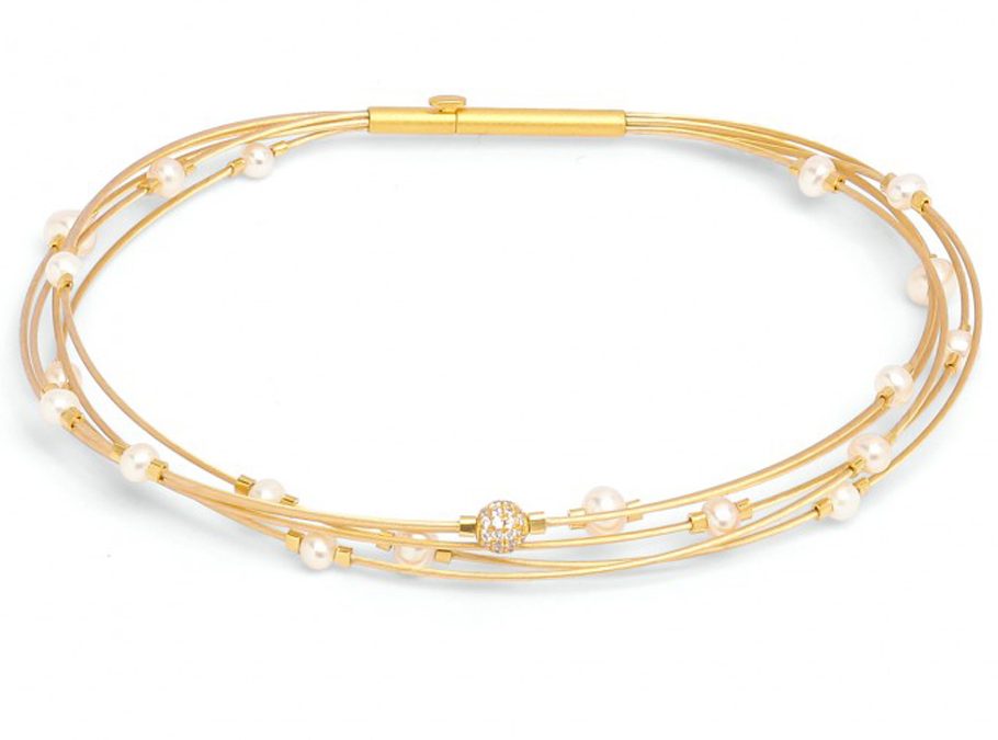 Bernd Wolf Armreif 62504656Silber 24ct goldplattiert, Süßwasserperlen, Zirkonia