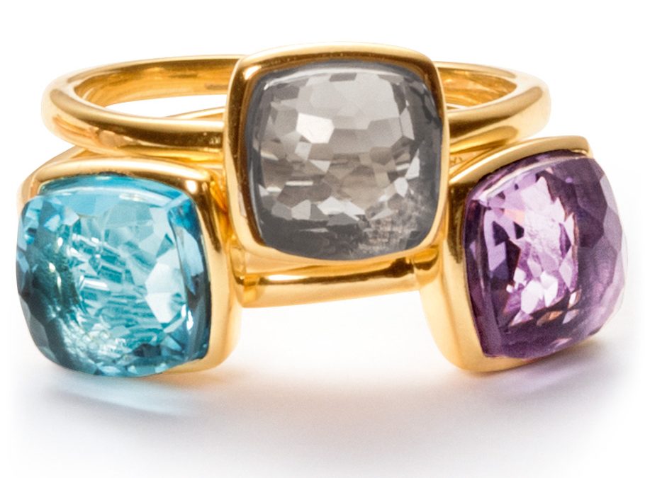 ratius Ringe 08Silber goldplattiert, Topas, Mondstein, Amethyst